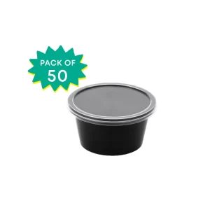 Bhagat - Round Container, 100 ml, Black with Lid (Pack of 50)