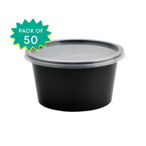 Bhagat - Round Container, 250 ml, Black with Lid (Pack of 50)
