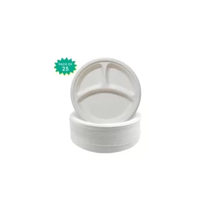 10 Inch 3 Compartment Bagasse (3CP) Round Plate (Pack of 25)