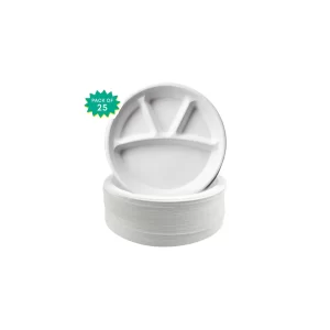 12 Inch 4 Compartment Bagasse (4CP) Round Plate (Pack of 25)