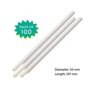 White Paper Straws, 6 mm x 197 mm (Pack of 100)